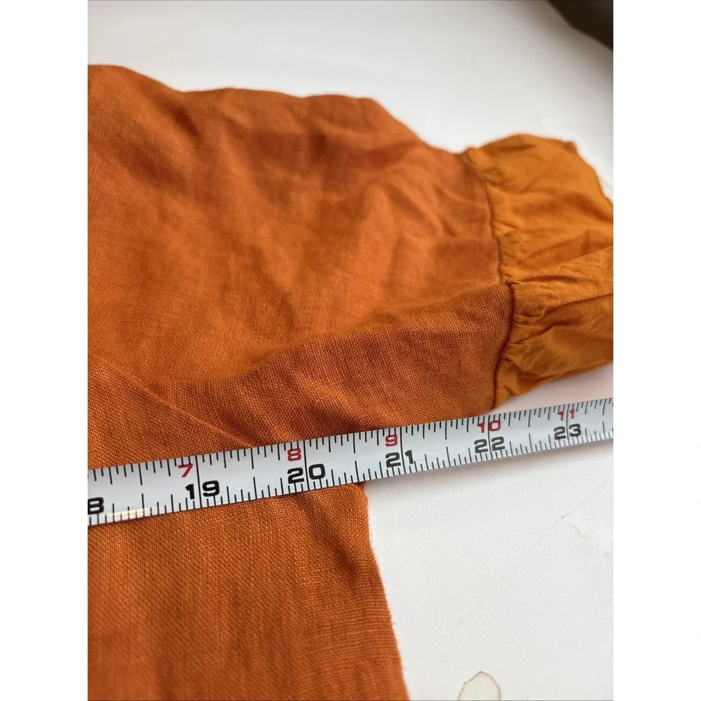 Terzo Millennio Italy 100% Linen Ruffle Top Orange Minimalist Coastal Peasant M - Picture 4 of 6